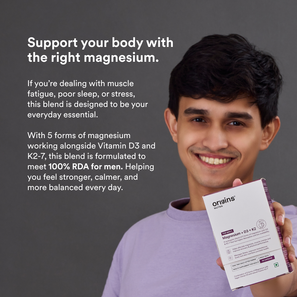 Magnesium Rsa 5-in-1 Magnesium + D3 & K2-7 for Men - 100% RDA - Origins Nutra
