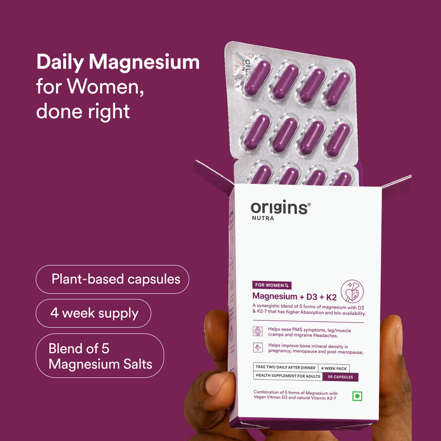 5-in-1 Magnesium + D3 & K2-7 for Women-100% RDA - Origins Nutra
